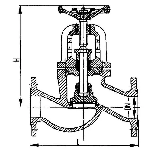 Фланцевый проходной сальниковый судовой запорный клапан с ручным управлением 521-35.751 